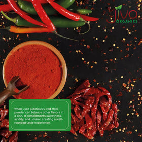 Jiva Organics Red Chili Powder in cooking bowl ready to season a dish