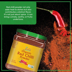 Jiva Organics Red Chili Powder scoop view illustrating convenient dispensing