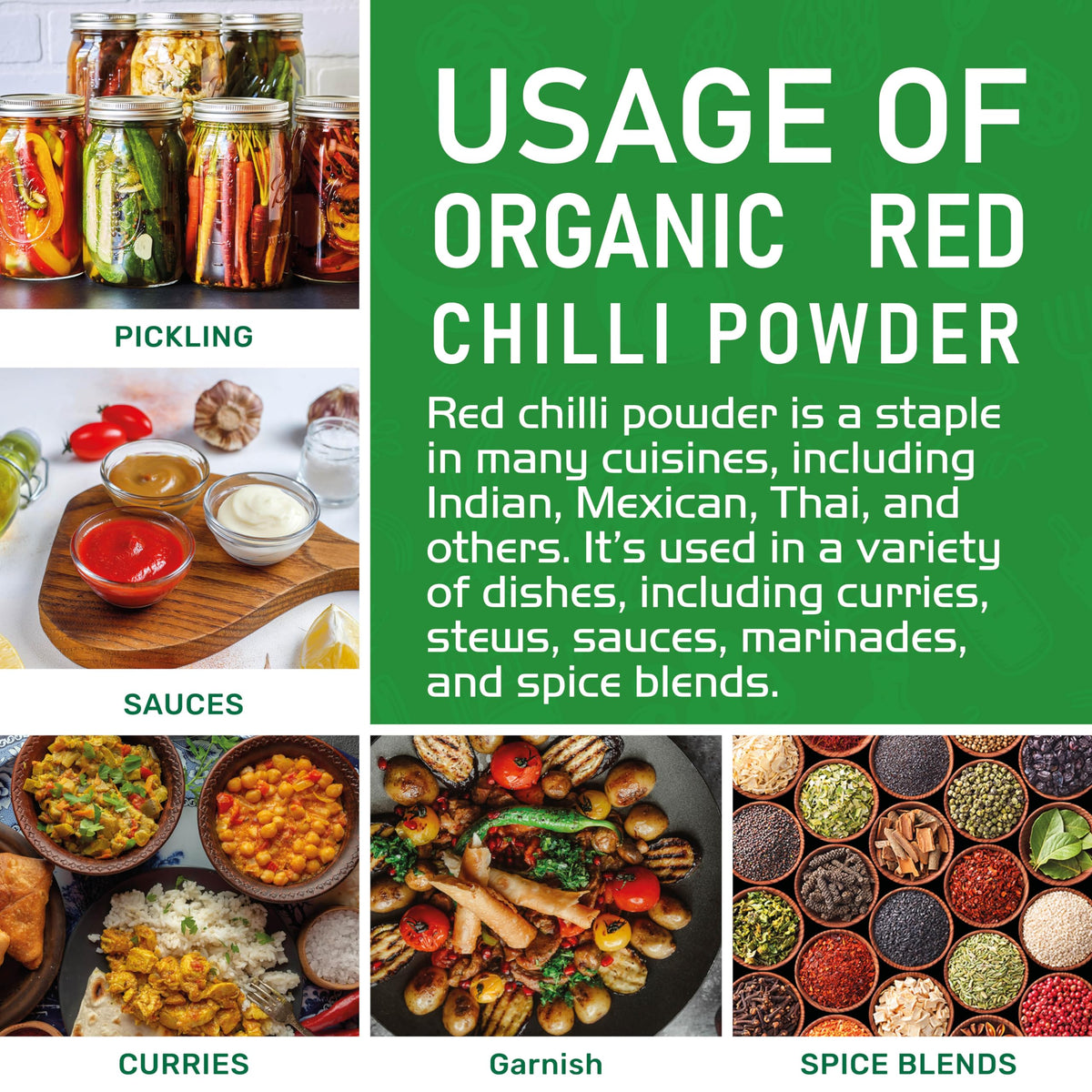 Jiva Organics Red Chili Powder on a vegetarian dish enhancing flavor