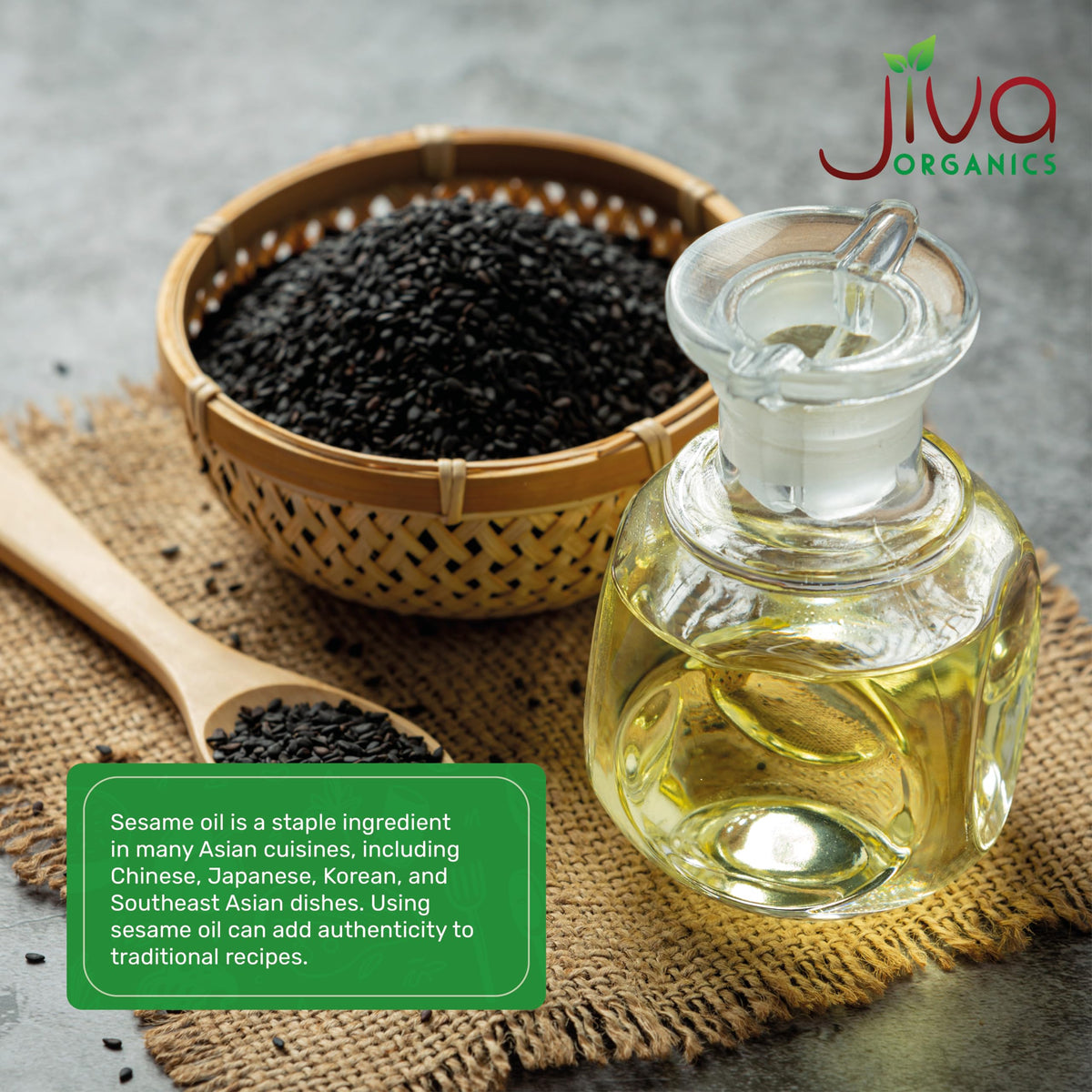 Jiva Organics sesame oil bottle used in dressings for flavor