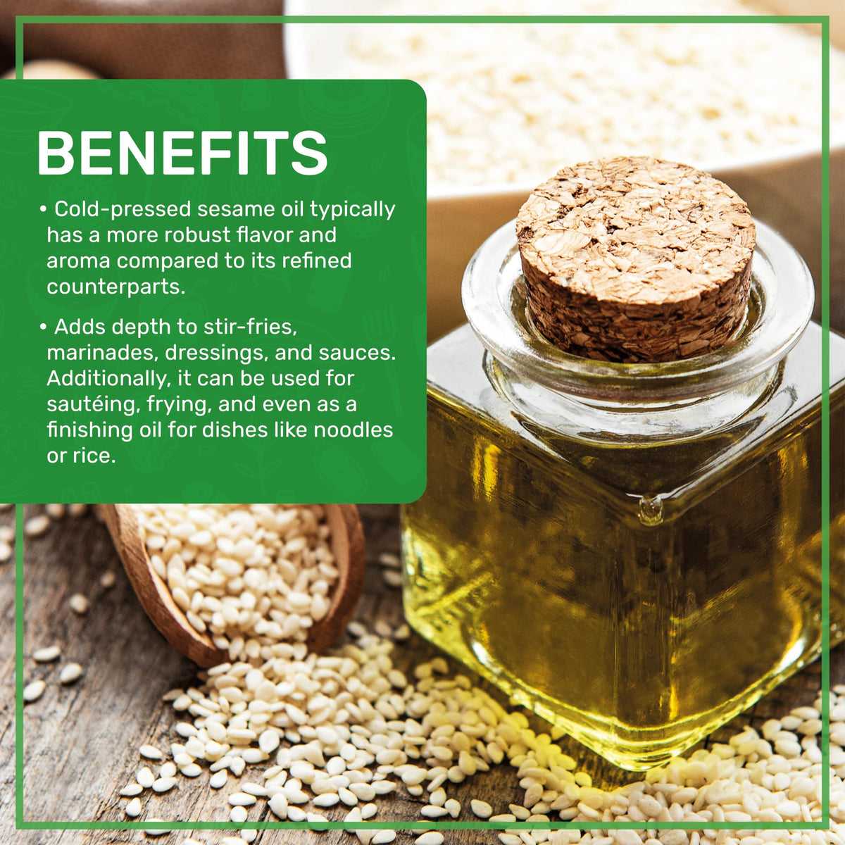 Jiva Organics sesame oil on kitchen counter ready to drizzle