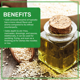 Jiva Organics sesame oil on kitchen counter ready to drizzle