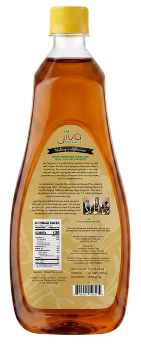 Jiva Organics sesame oil on spice rack for everyday use