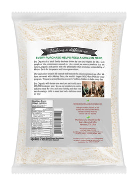 Packaging close-up highlighting organic, non-GMO Sona Masoori rice and freshness.