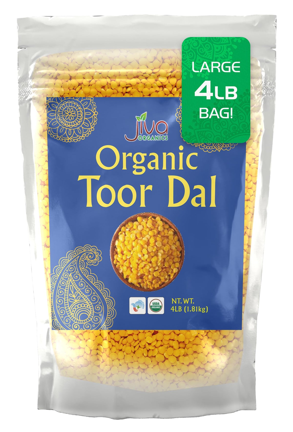 Jiva Organics Toor Dal Kori bag-front shows premium organic lentils for quick Indian meals.