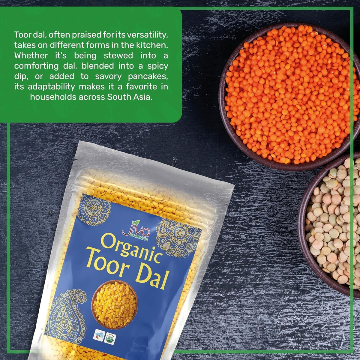 Jiva Organics Toor Dal Kori dry-lentils ready for fast simmering curries.