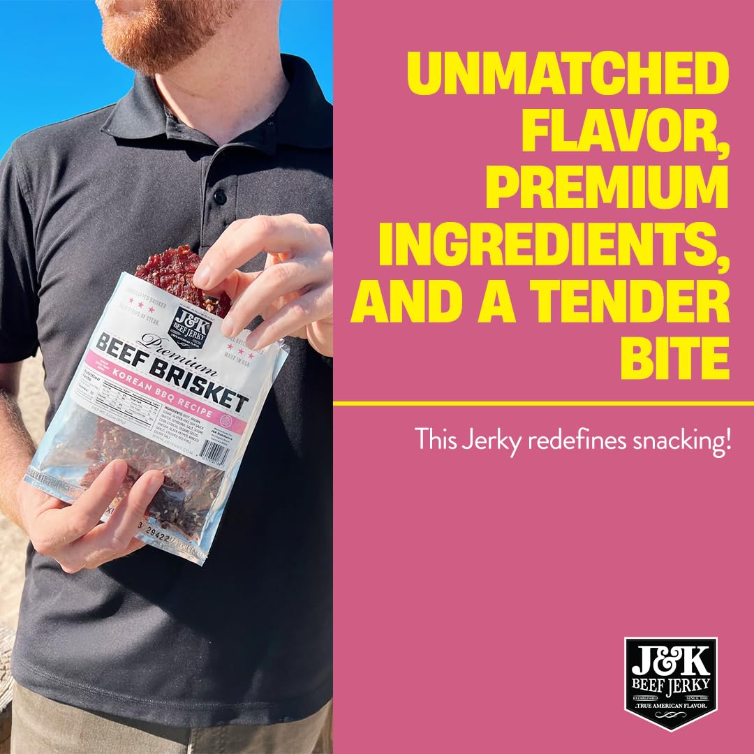 J&K Beef Jerky hand-crafted batch texture shown in sliced pieces.