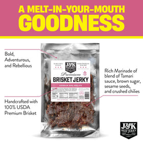 J&K Beef Jerky slices close-up show tender texture and marination.
