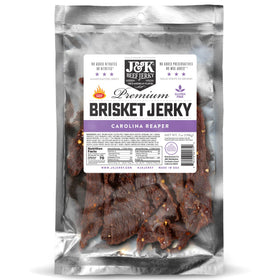 J&K Beef Jerky Carolina Reaper brisket slab in travel-ready packaging for on-the-go protein.
