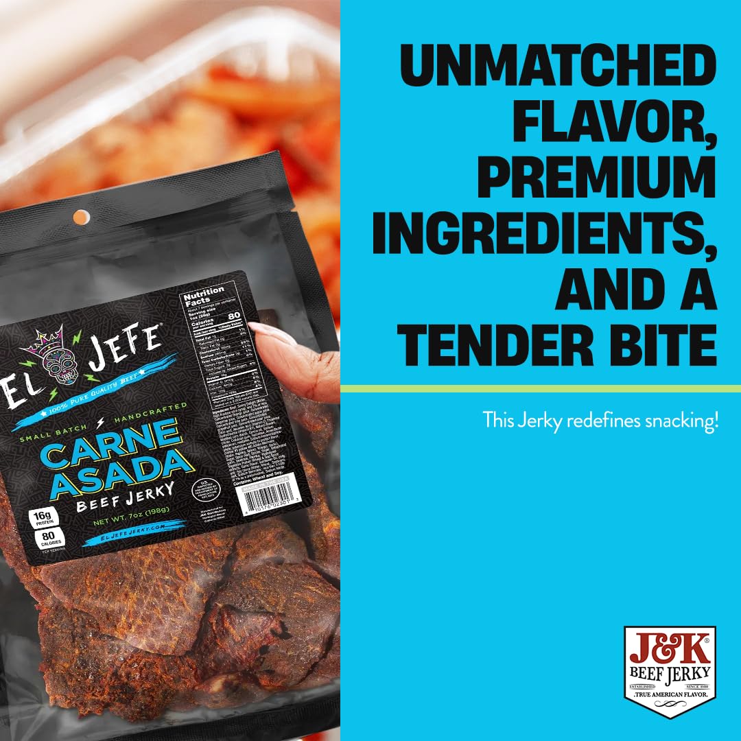 J and K Beef Jerky El Jefe Carne Asada 7oz premium quality beef slices
