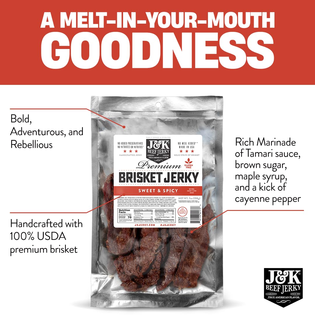 J&K Beef Jerky handcrafted USA label signals authentic American-made quality.