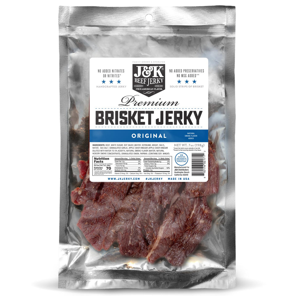 J&K Beef Jerky Original brisket slab, portable high-protein snack