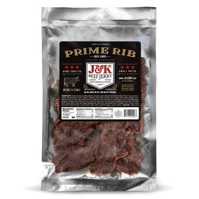 J&K Beef Jerky Prime Rib Slab packaging showcases bold branding for on-the-go snacks.