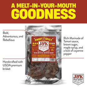J&K Beef Jerky slab 7oz packaging shot showcasing convenient on-the-go snack.