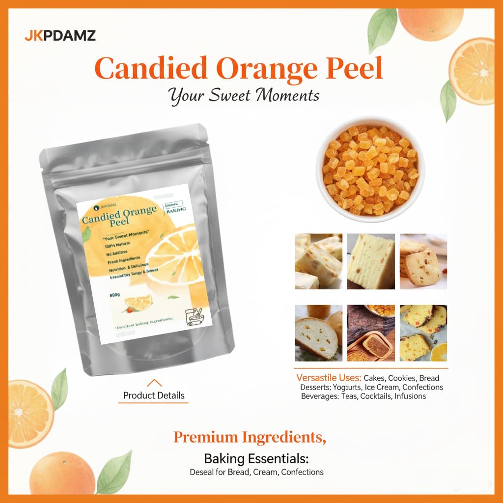 JKPDAMZ candied orange peel dices serve as a convenient snack option