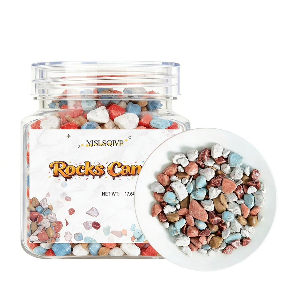 JKPDAMZ Chocolate Rocks Candy tub front, resealable for freshness