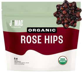 J Mac Botanicals Organic Rose Hips whole for soothing tea rituals.
