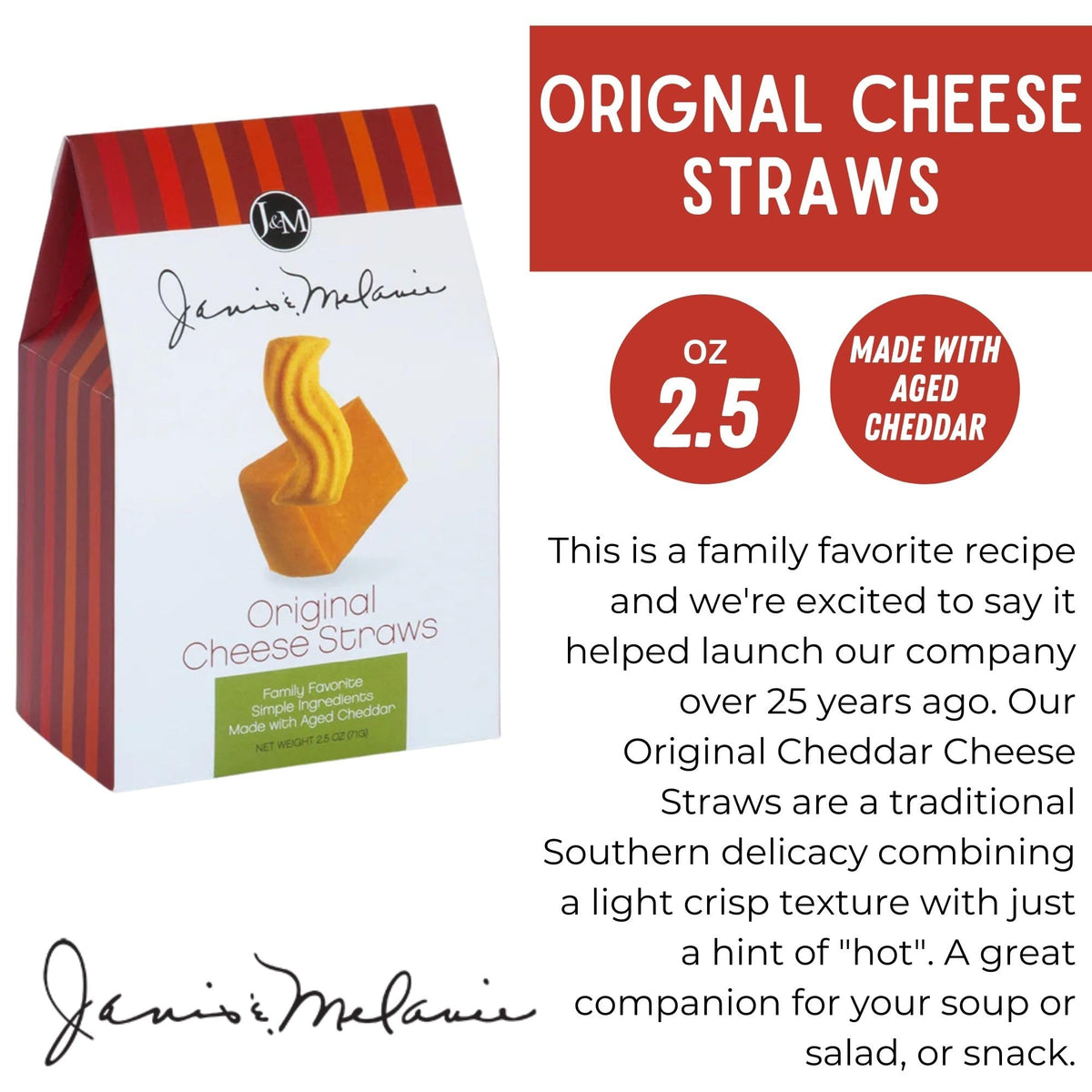 J&M Foods Original Cheese Straws with crisp, light texture.