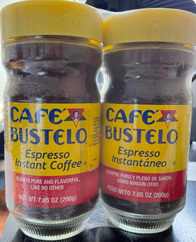 Cafe Bustelo instant coffee two-pack jars back view showing label for convenient brewing.
