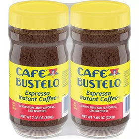 Cafe Bustelo instant coffee two-pack jars, ready for quick, rich mornings.