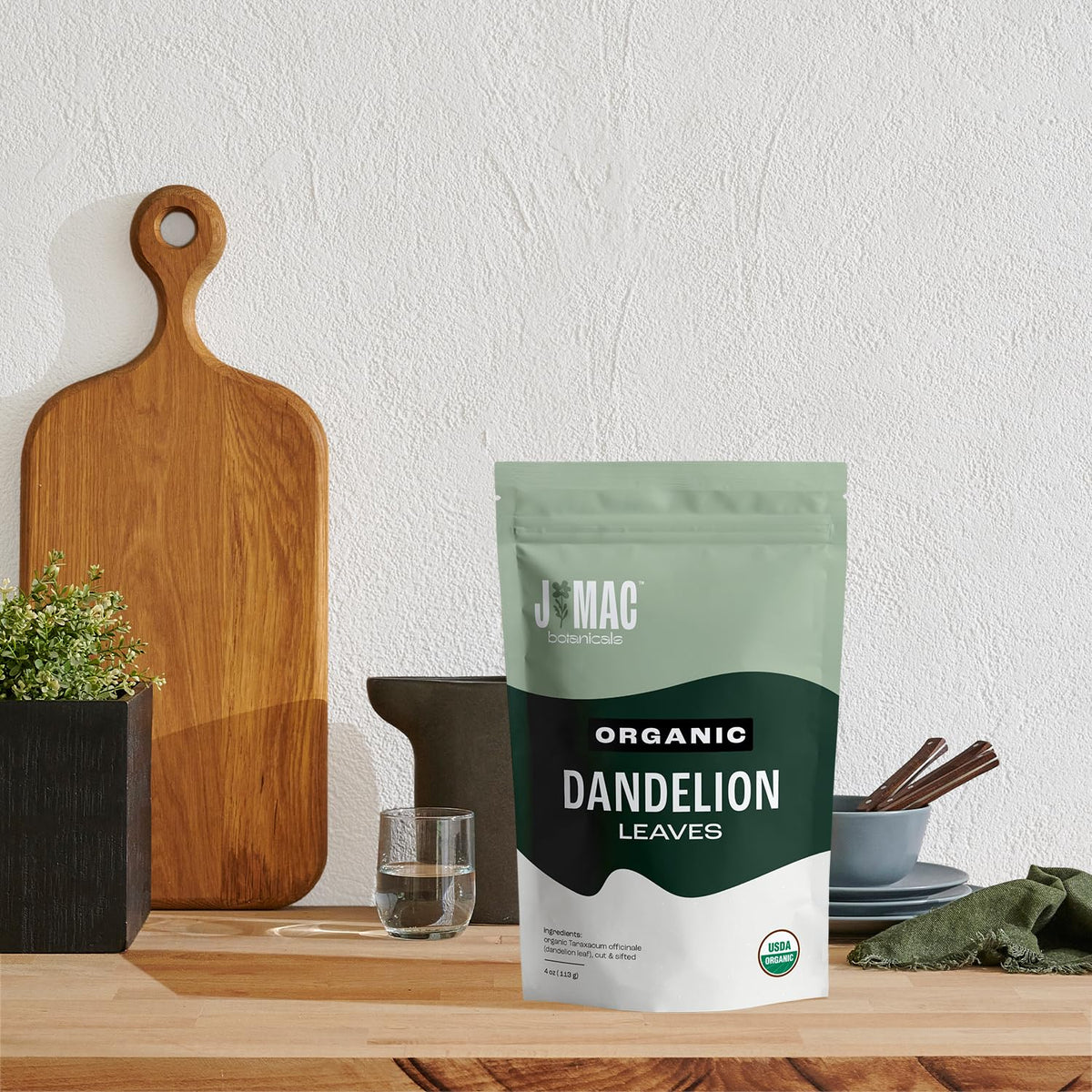 J Mac Botanicals dandelion leaves added to soups and recipes for depth.
