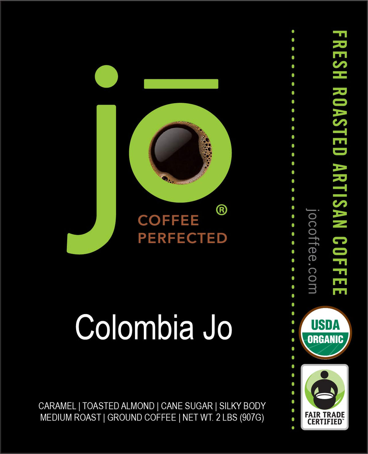 Jo Coffee Colombia 12 oz bag, convenient for daily brewing and home cupping sessions.
