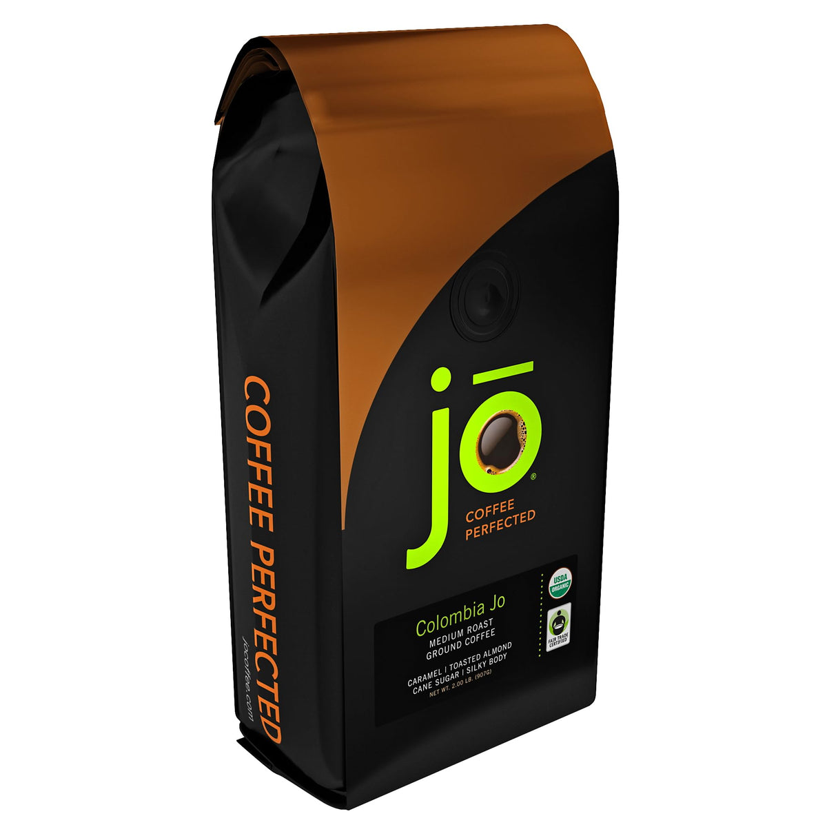 Jo Coffee Colombia 2 lb package ready for home use, delivering fresh, long-lasting gourmet flavor.
