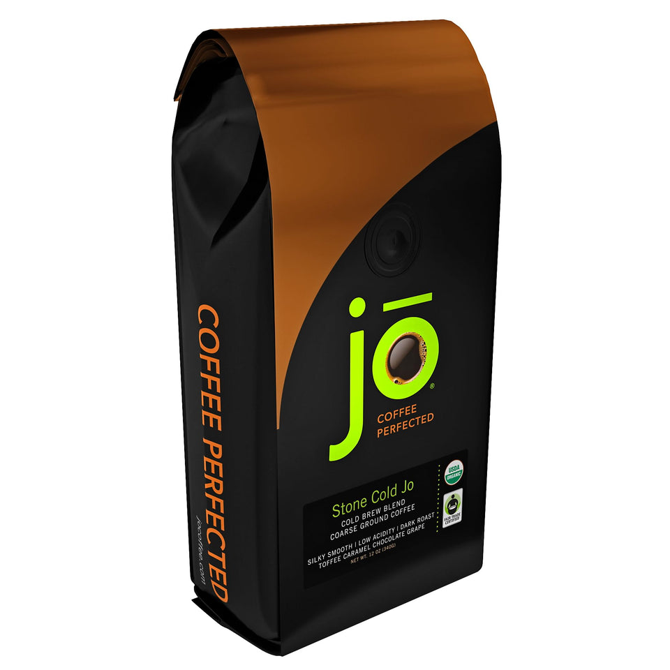 Jo Coffee Stone Cold Jo 12oz bag shows silky smooth, low-acid profile.
