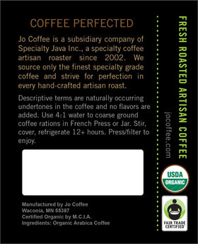 Jo Coffee Stone Cold Jo dark roast aroma highlighting deep chocolate notes.