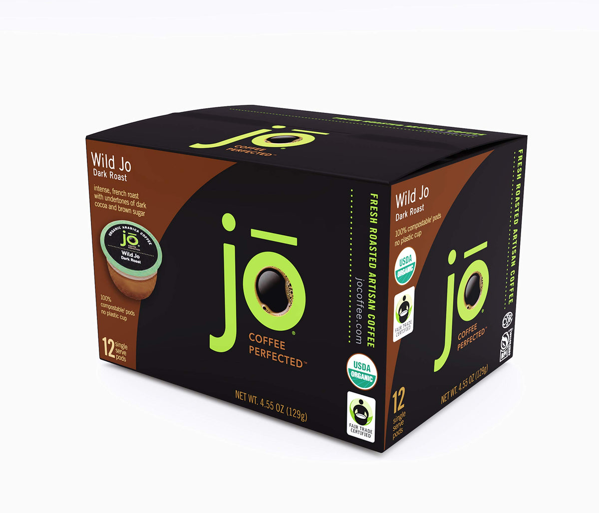 Jo Coffee Wild Jo compostable pod closeup showing plant-based filter