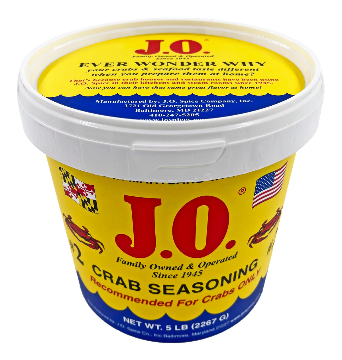 J.O. crab seasoning product packaging on display.