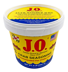 J.O. crab seasoning product packaging on display.