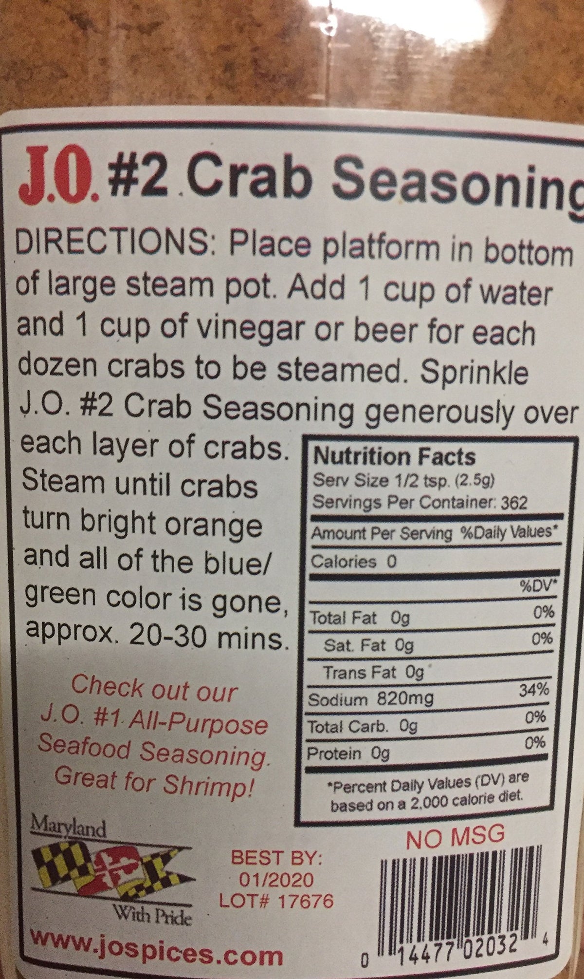J.O. Crab Seasoning #2 on a kitchen shelf ready to elevate meals