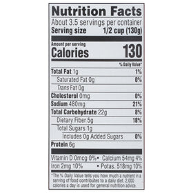 Nutrition panel on Joan of Arc Spicy Chili Beans shows kosher and gluten-free.
