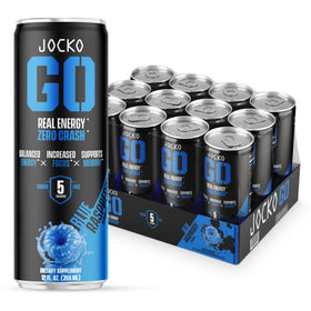Jocko GO Blue Raspberry front can shows a sugar-free energy boost for focus.