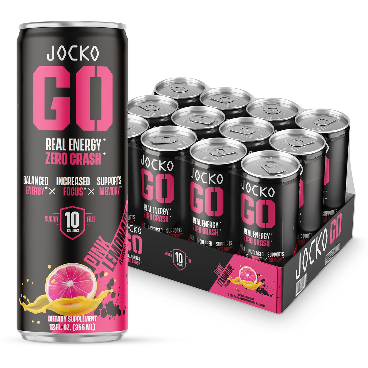 Jocko GO Pink Lemonade can front highlights keto-friendly energy for focus.