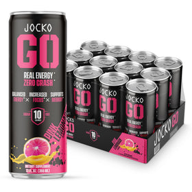 Jocko GO Pink Lemonade can front highlights keto-friendly energy for focus.