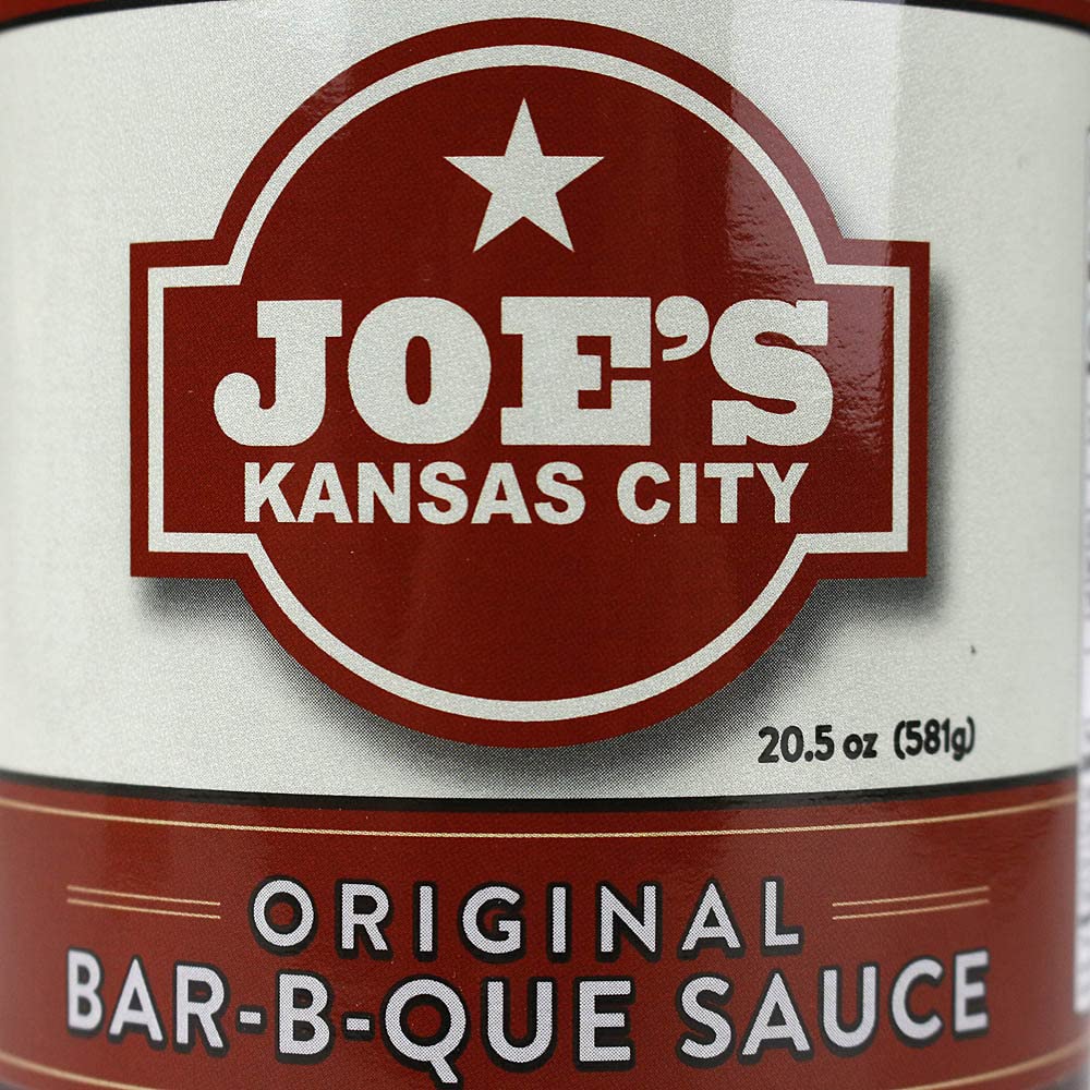 Close-up of Joe's Kansas City Bbq sauce label highlighting tangy, smoky notes.