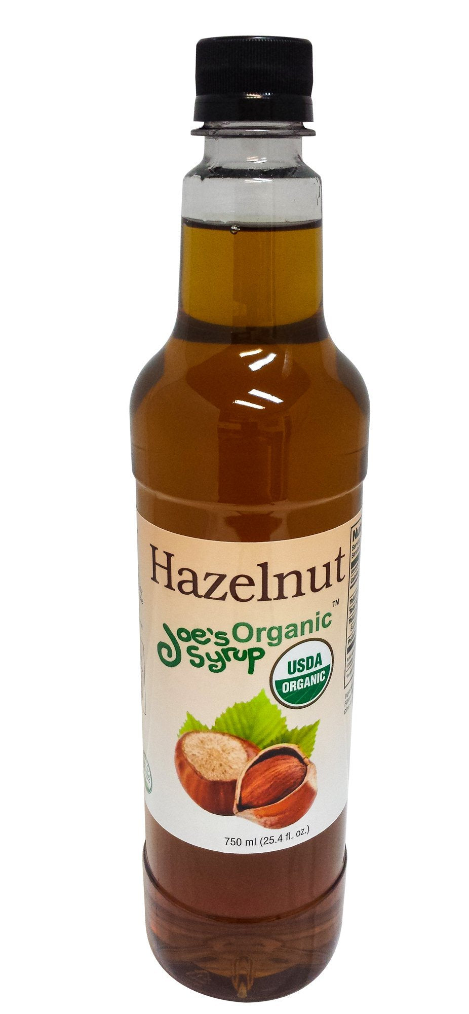 Joe’s Syrup Organic Hazelnut bottle front enhances coffee flavor and aroma