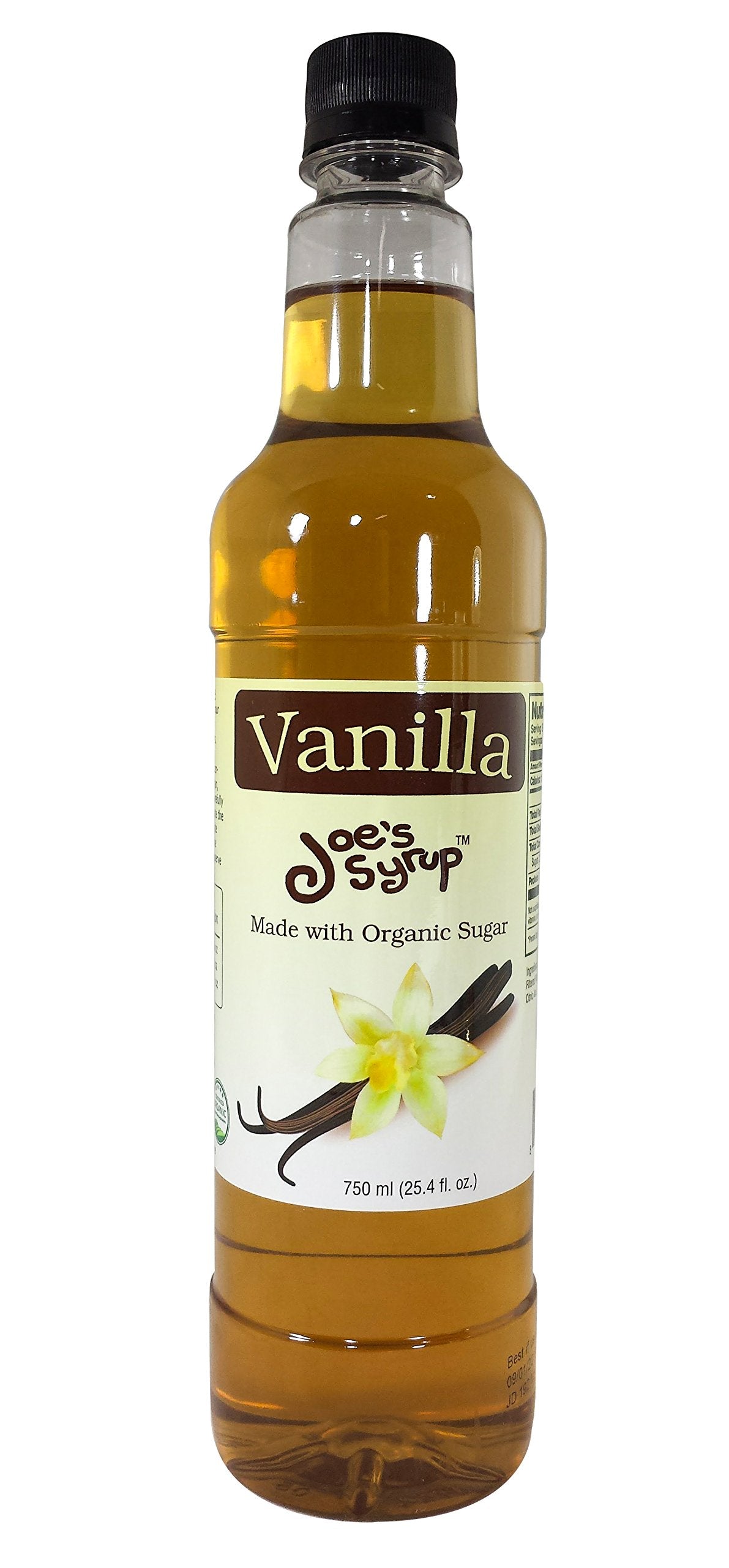 Joe's Syrup Vanilla bottle front showcases natural vanilla flavor for coffee.