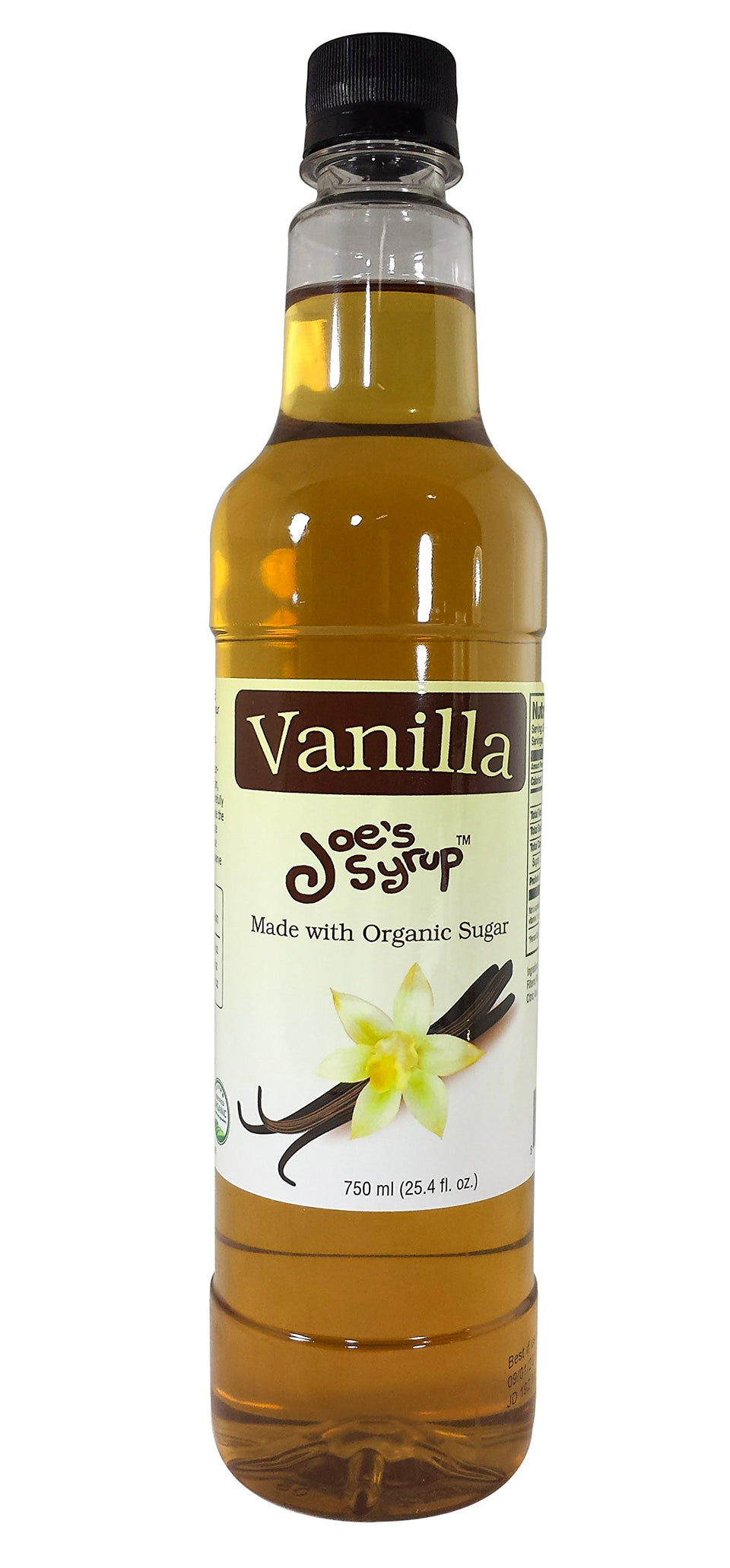 Joe's Syrup Vanilla bottle front showcases natural vanilla flavor for coffee.