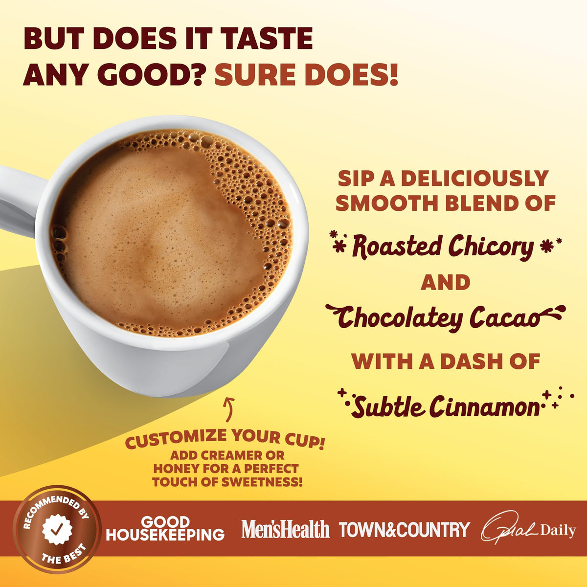 Joey Mushroom Coffee Alternative latte with cacao for a chocolatey pick-me-up.