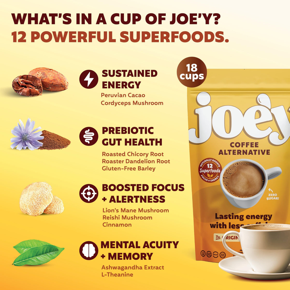Joey Mushroom Coffee Alternative scoop perfect for quick, easy mixing.
