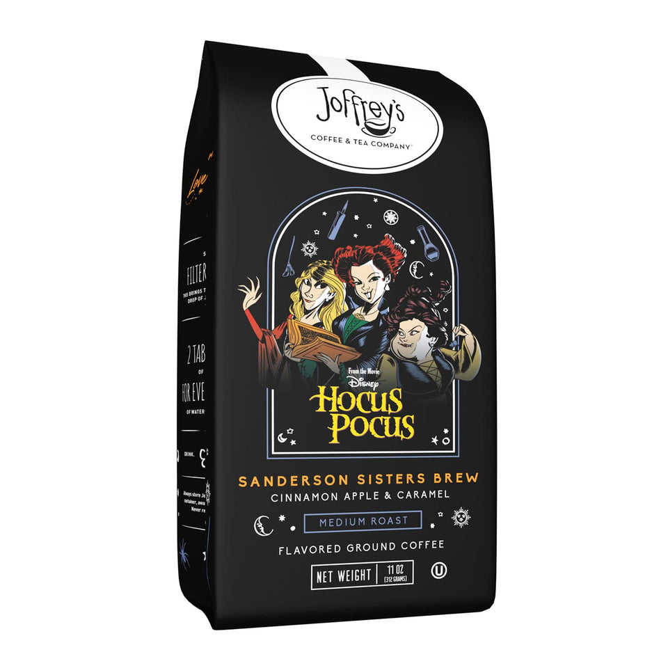 Joffrey's Disney Hocus Pocus Sanderson Sisters Brew ground coffee bag for home brewing delight.