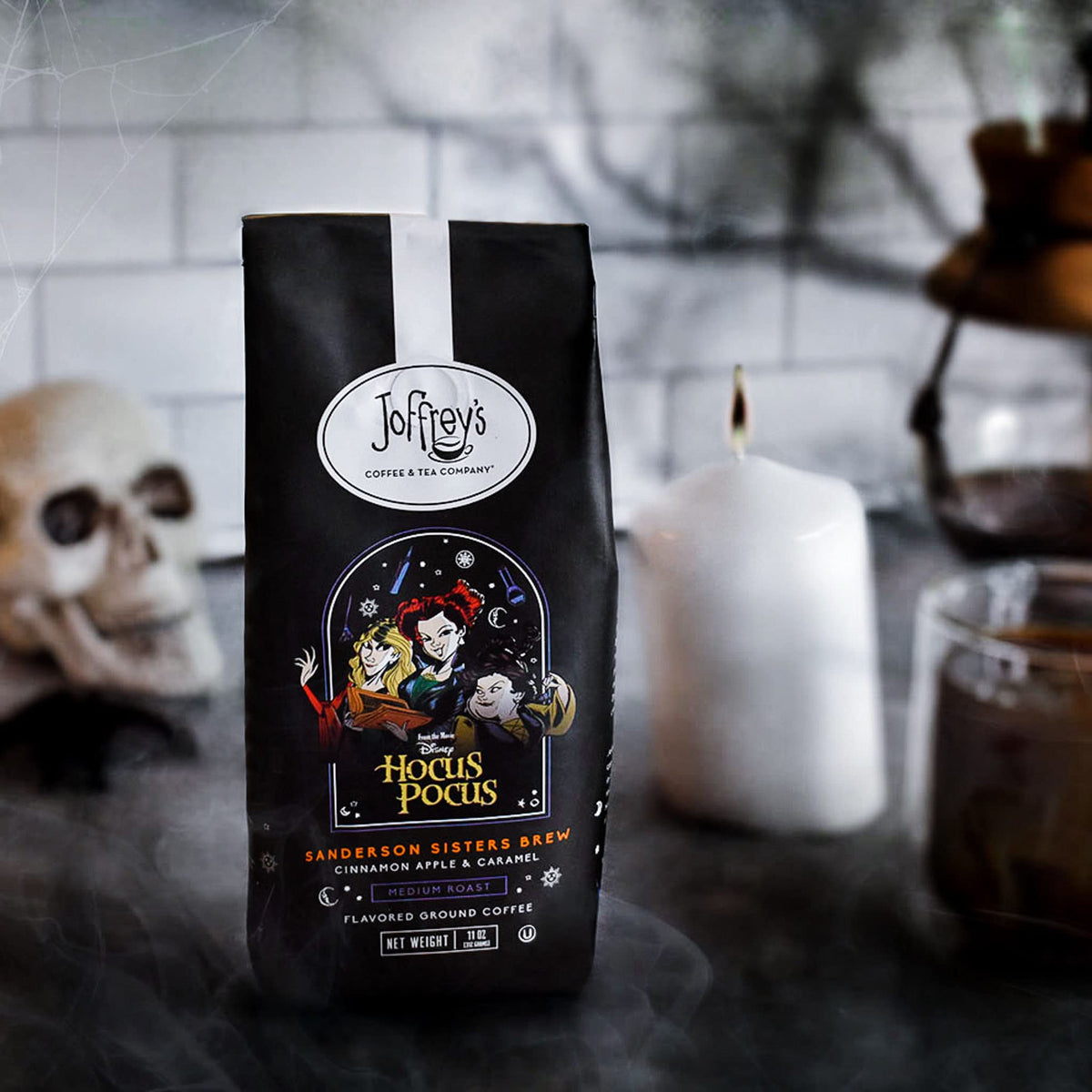 Joffrey's Disney Hocus Pocus Sanderson Sisters Brew steaming cup highlighting caramel apple aroma.