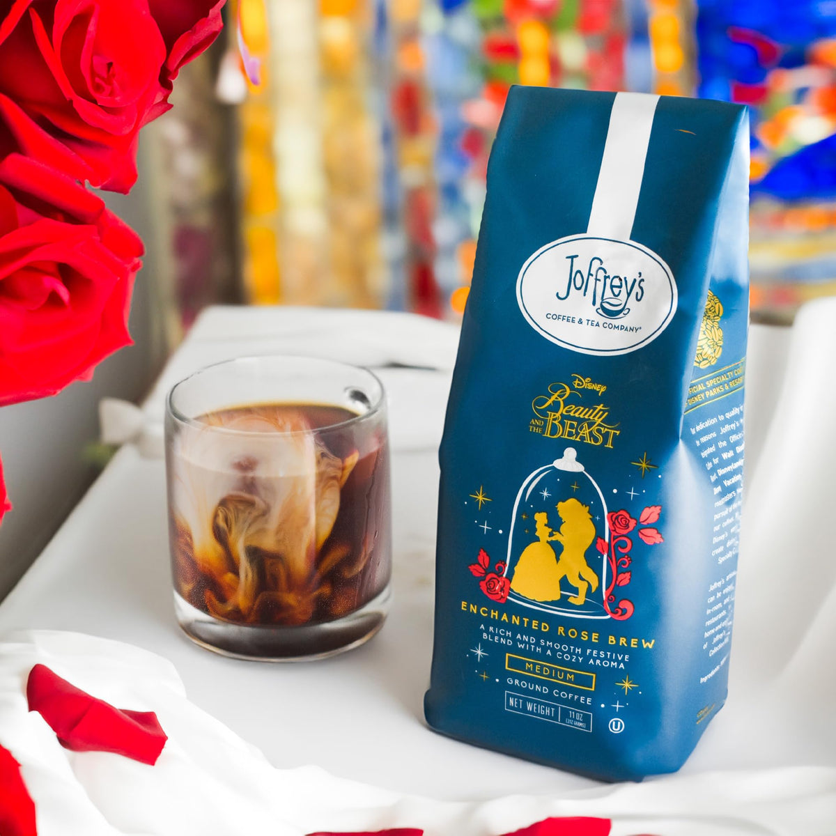 Joffrey's Enchanted Rose Brew mug depiction highlights balanced flavor for daily rituals