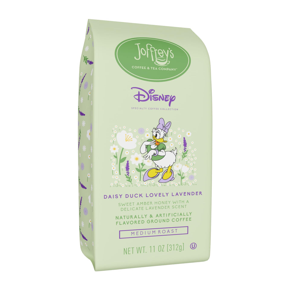 Joffrey’s Disney Daisy Duck Lovely Lavender packaging, a gift-ready Disney coffee moment