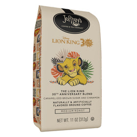 Joffrey's Lion King 30th Anniversary ground coffee bag releases rich aroma for mornings.