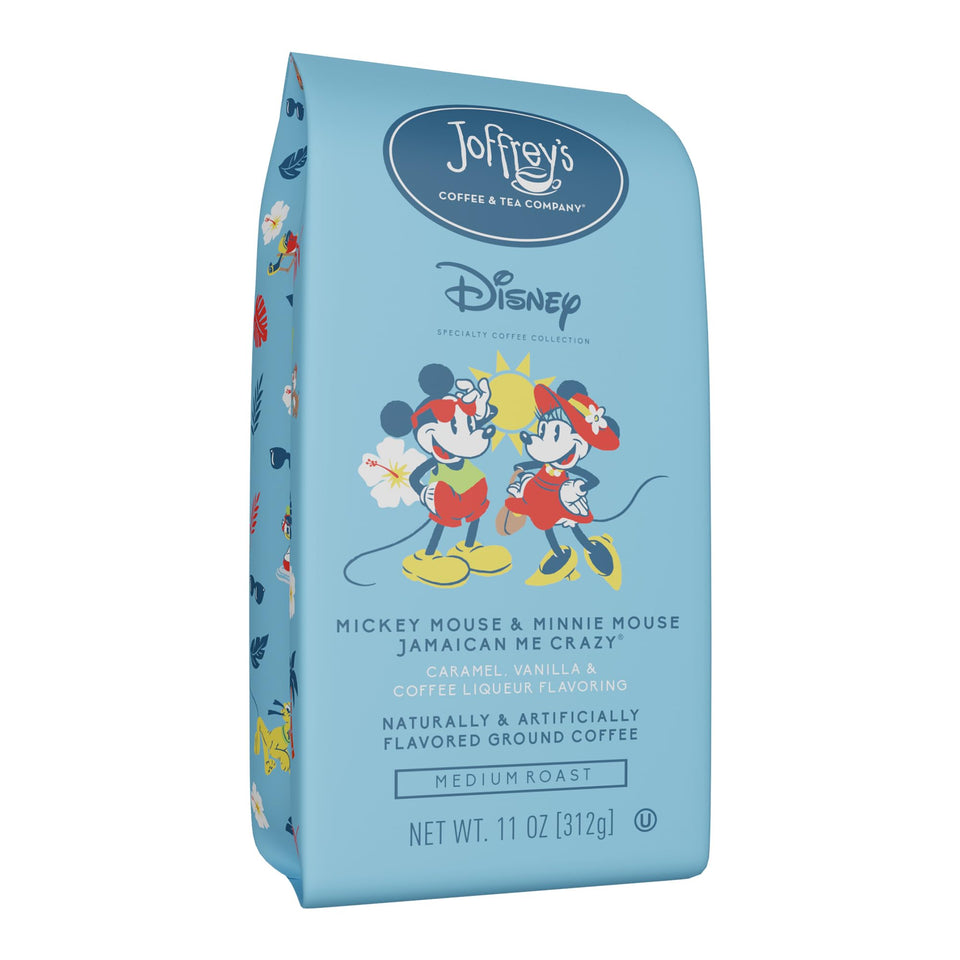 Joffreys Disney Mickey Mouse Jamaica Me Crazy ground coffee 11oz bag with rich caramel vanilla aroma