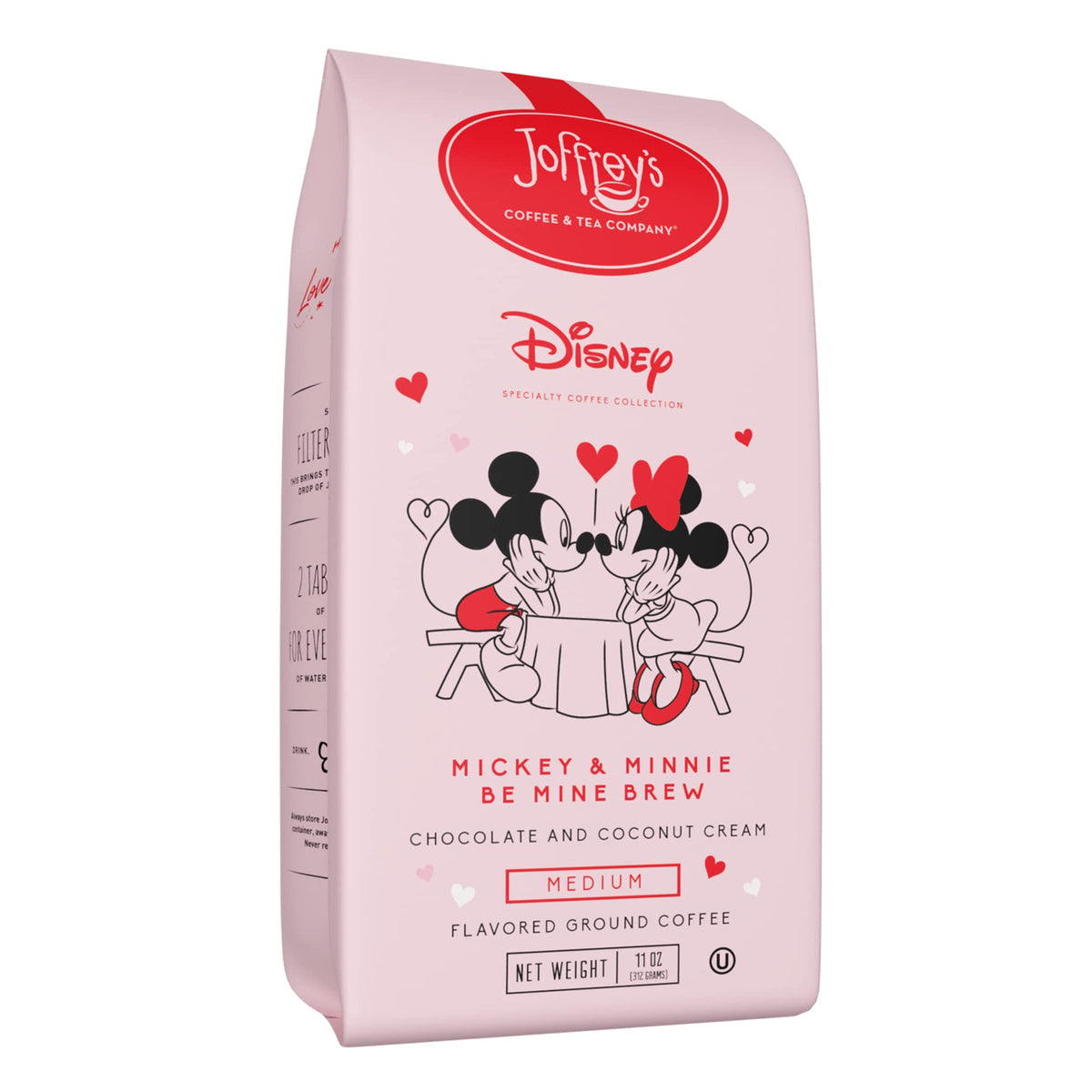 Joffrey's Mickey & Minnie Be Mine Brew packaging highlights Disney flavor and premium Arabica beans.